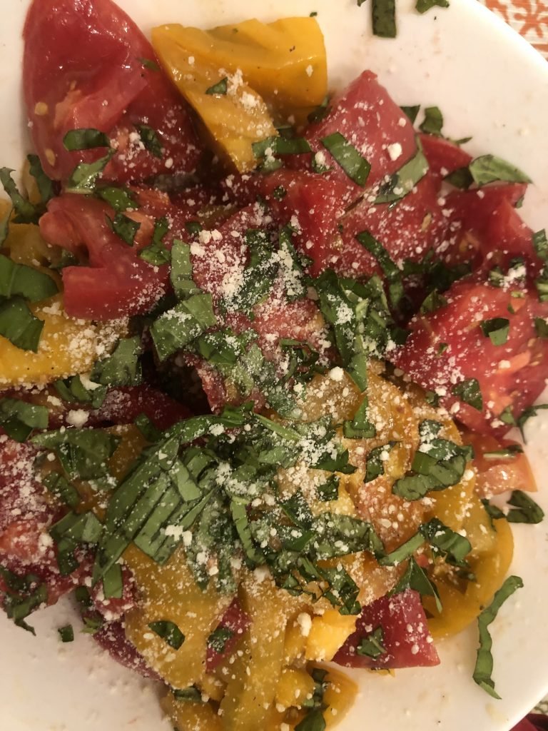 Heirloom tomato salad with basil and parmesean